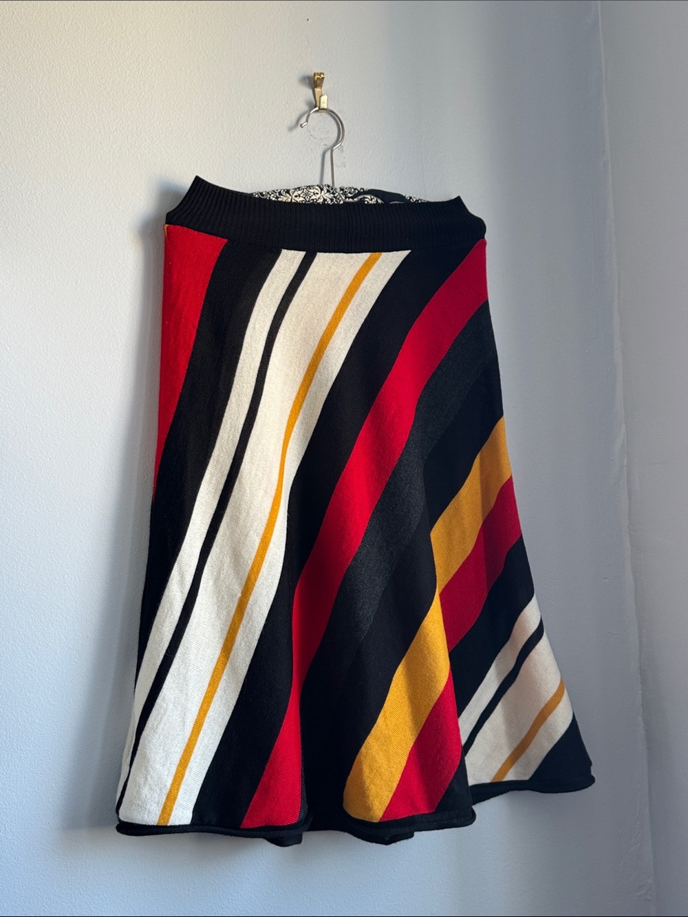 MSGM Black, Red, White & Mustard Diagonal Stripe A-Line Skirt